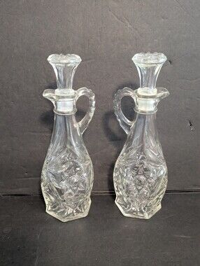 Anchor Hocking Pressed Cruet Bottles with Stoppers Oil and Vinegar Set